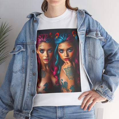 Unisex Heavy Cotton T-Shirt, Gemini, Zodiac v1, Sexy Art
