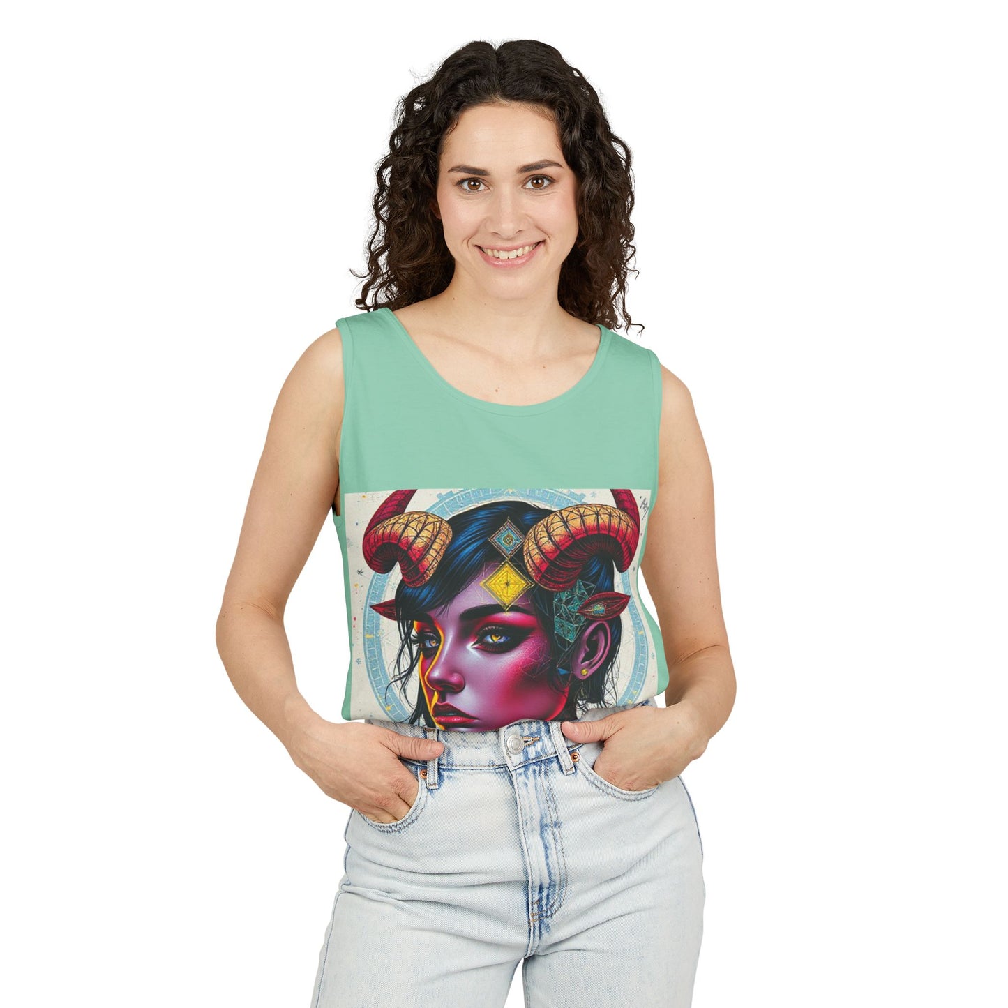 Unisex Garment-Dyed, Tank Top, Taurus Design, Pop Art v2, 100% US cotton