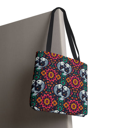 Tote Bag (AOP), Pisces, Zodiac v1, Flower Pattern