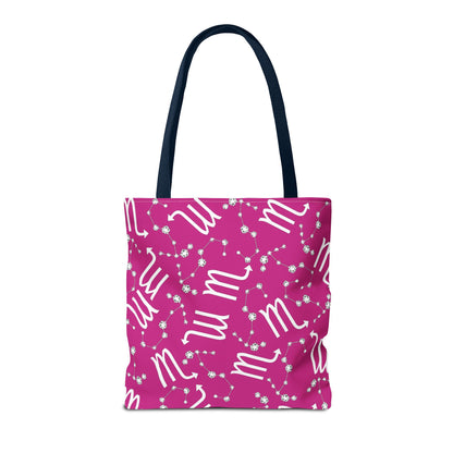 Tote Bag, Scorpio Zodiac Sign, AOP, (Pink, White)