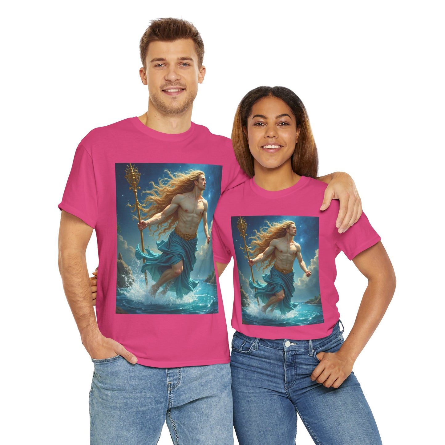 Unisex Heavy Cotton T-Shirt, Realistic, Aquarius Zodiac Design