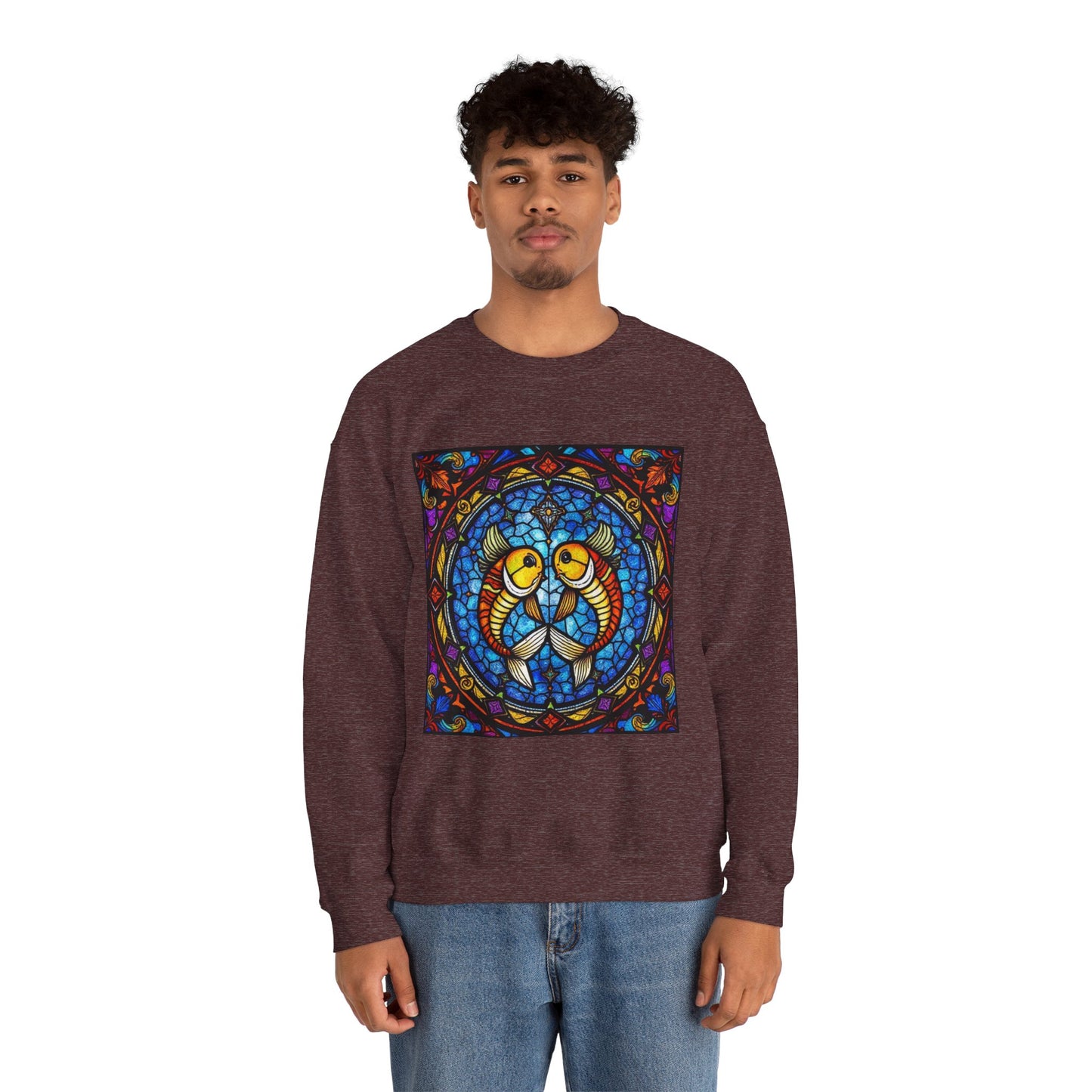 Unisex Heavy Blend™ Crewneck Sweatshirt, Glass 1, Pisces Zodiac Design