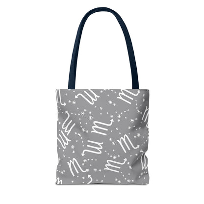 Tote Bag, Scorpio Zodiac Sign, AOP, (Grey, White)