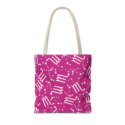 Tote Bag, Scorpio Zodiac Sign, AOP, (Pink, White)