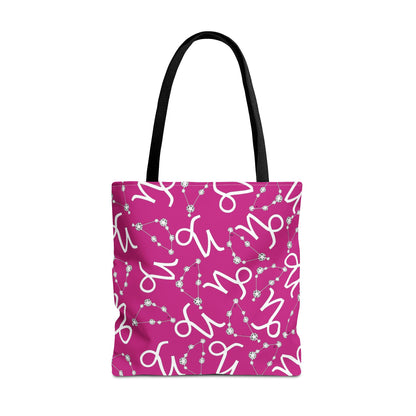 Tote Bag, Capricorn Zodiac Sign, AOP, (Pink, White)
