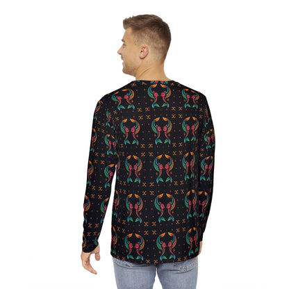 Men's Long Sleeve Shirt, (AOP), Pisces, Zodiac v3, Pattern