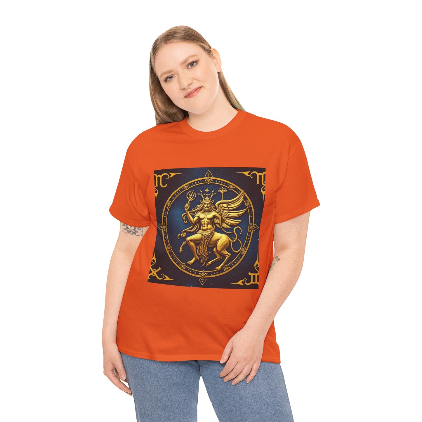 Unisex Heavy Cotton T-Shirt, Gold Angel, Symbol, Virgo Zodiac Design