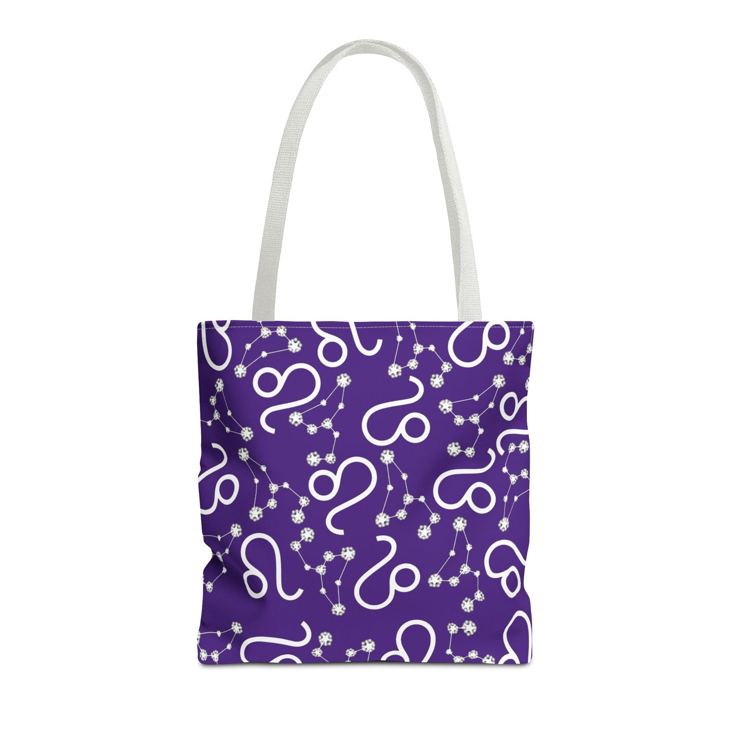 Tote Bag, Leo Zodiac Sign, AOP, (Purple, White)