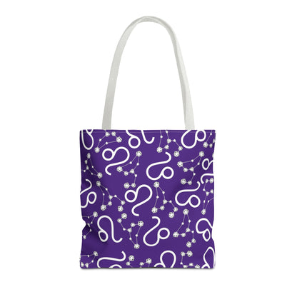 Tote Bag, Leo Zodiac Sign, AOP, (Purple, White)