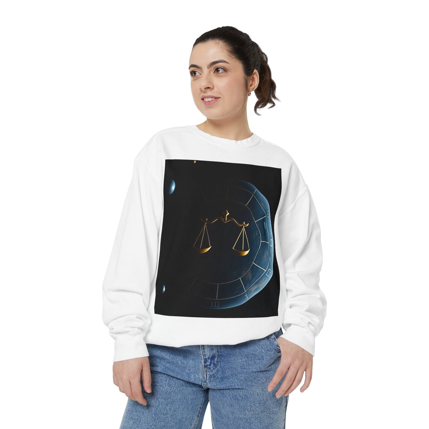 Garment-Dyed Sweatshirt, Unisex, Space Animal Design v1, Libra