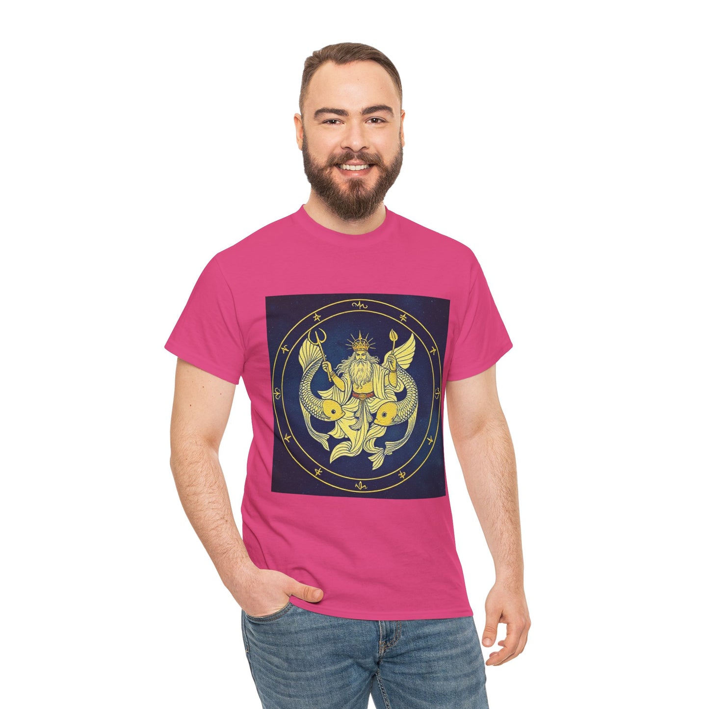 Unisex Heavy Cotton T-Shirt, King of Pisces, Zodiac Design