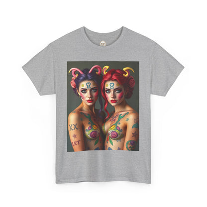 Unisex Heavy Cotton T-Shirt, Gemini, Zodiac v3, Sexy Art