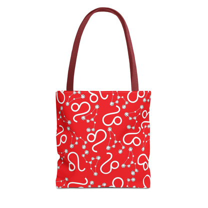 Tote Bag, Leo Zodiac Sign, AOP, (Red, White)