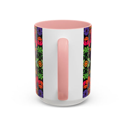Accent Coffee Mug, Pisces, Zodiac v3, Flower Pattern, (11, 15oz)