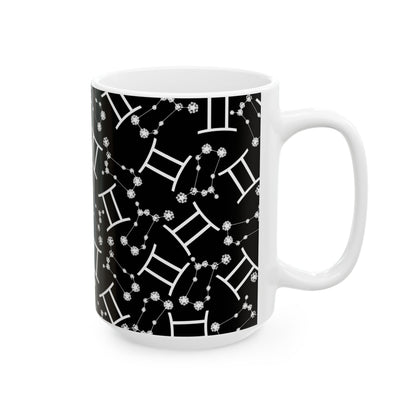 Ceramic Mug, (11oz, 15oz), Ceramic Coffee Mug, Black AOP, Gemini Zodiac Design