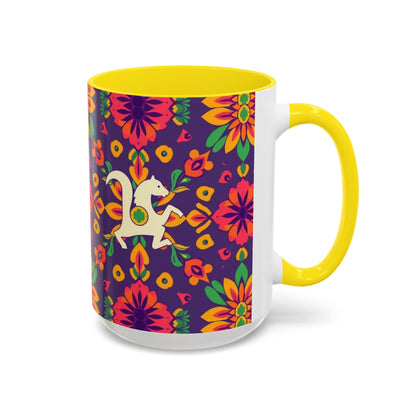 Accent Coffee Mug, Aquarius, Zodiac v2, Flower Pattern, (11, 15oz)