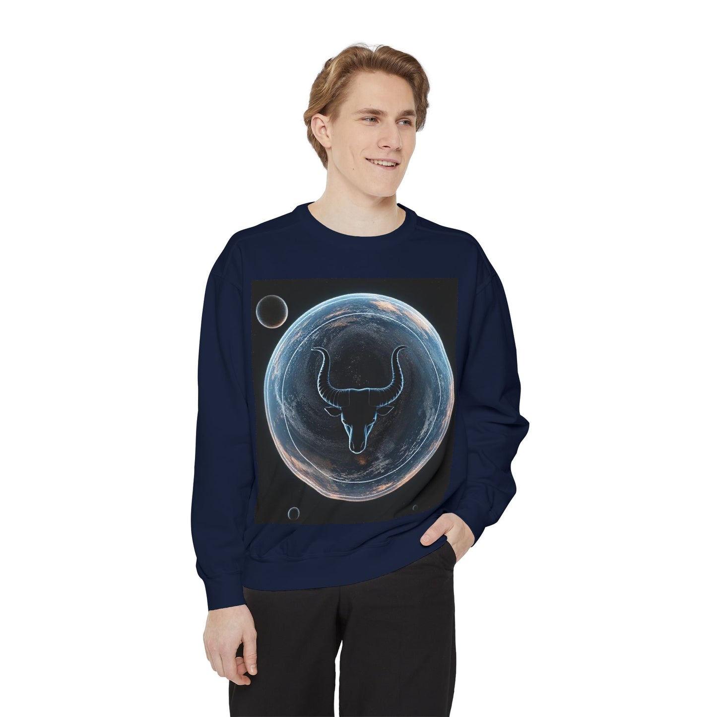 Garment-Dyed Sweatshirt, Unisex, Space Animal Design, Taurus
