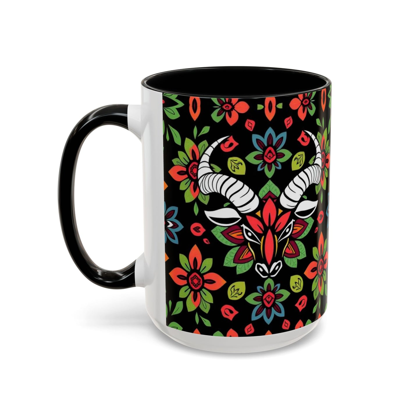 Accent Coffee Mug, Taurus, Zodiac v2. Flower Pattern, (11, 15oz)