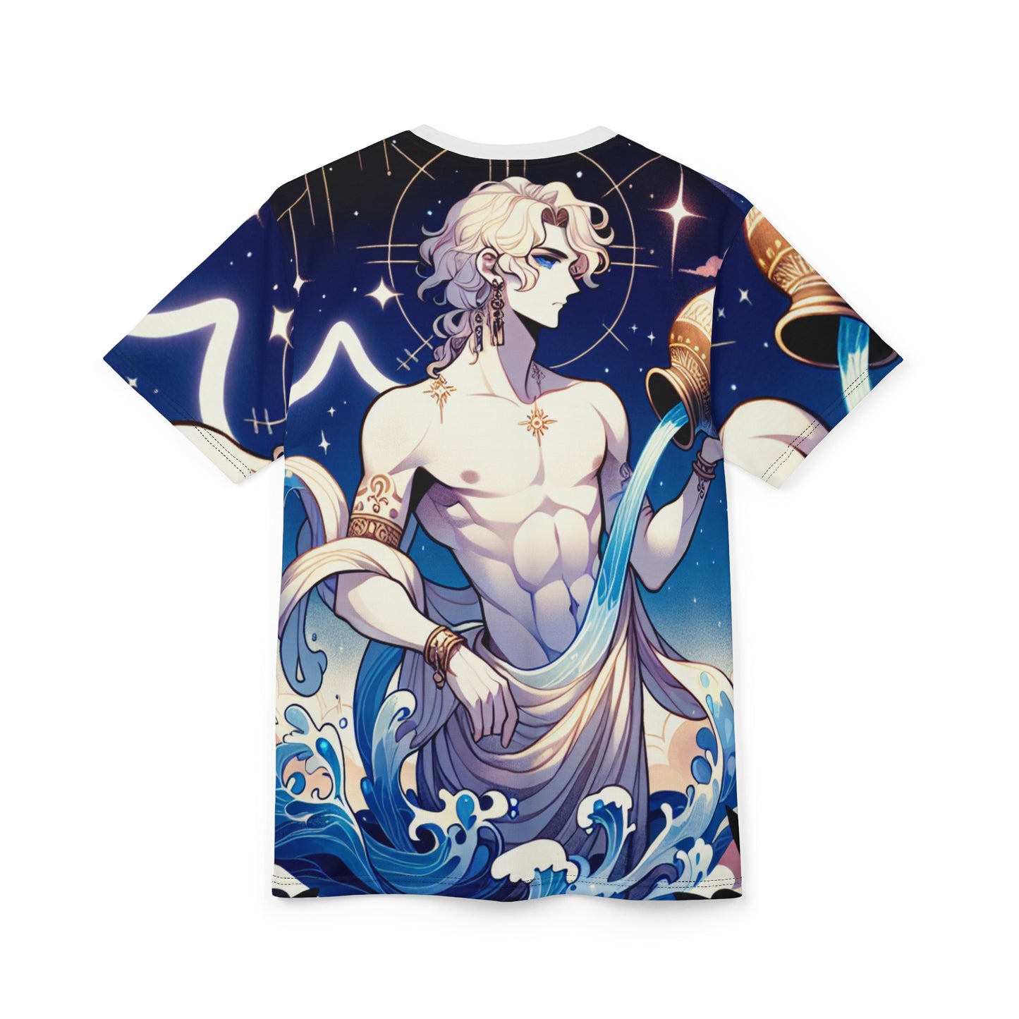 Unisex Cut & Sew T-Shirt (AOP), Anime Character, Aquarius Zodiac Design, Regular fit, 100% Polyester
