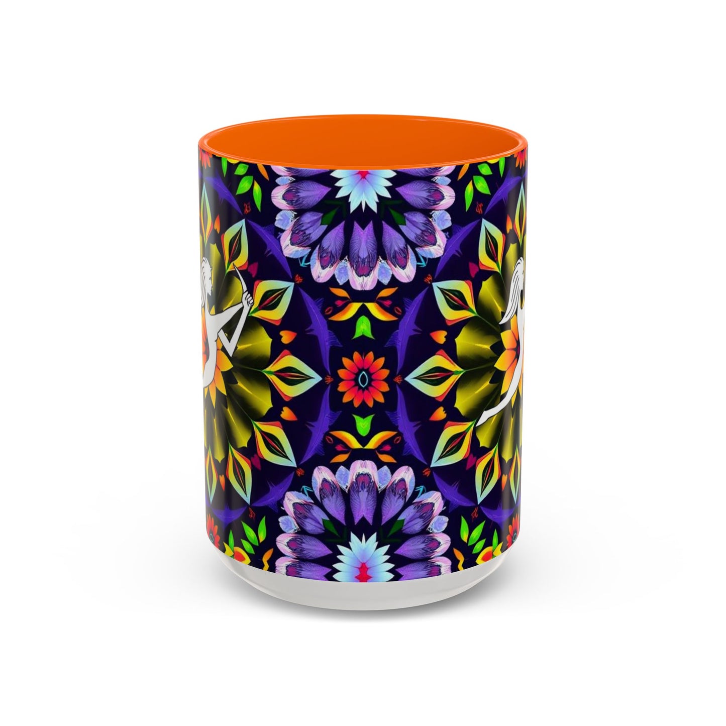Accent Coffee Mug, Sagittarius, Zodiac v1. Flower Pattern, (11, 15oz)
