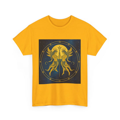 Unisex Heavy Cotton T-Shirt, Space Twins v3, Gemini Zodiac Design