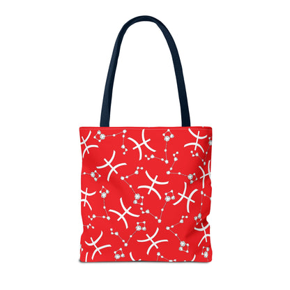 Tote Bag, Pisces Zodiac Sign, AOP, (Red, White)