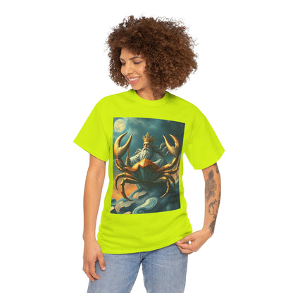 Unisex Heavy Cotton T-Shirt, Crustacean King v1, Cancer Zodiac Design