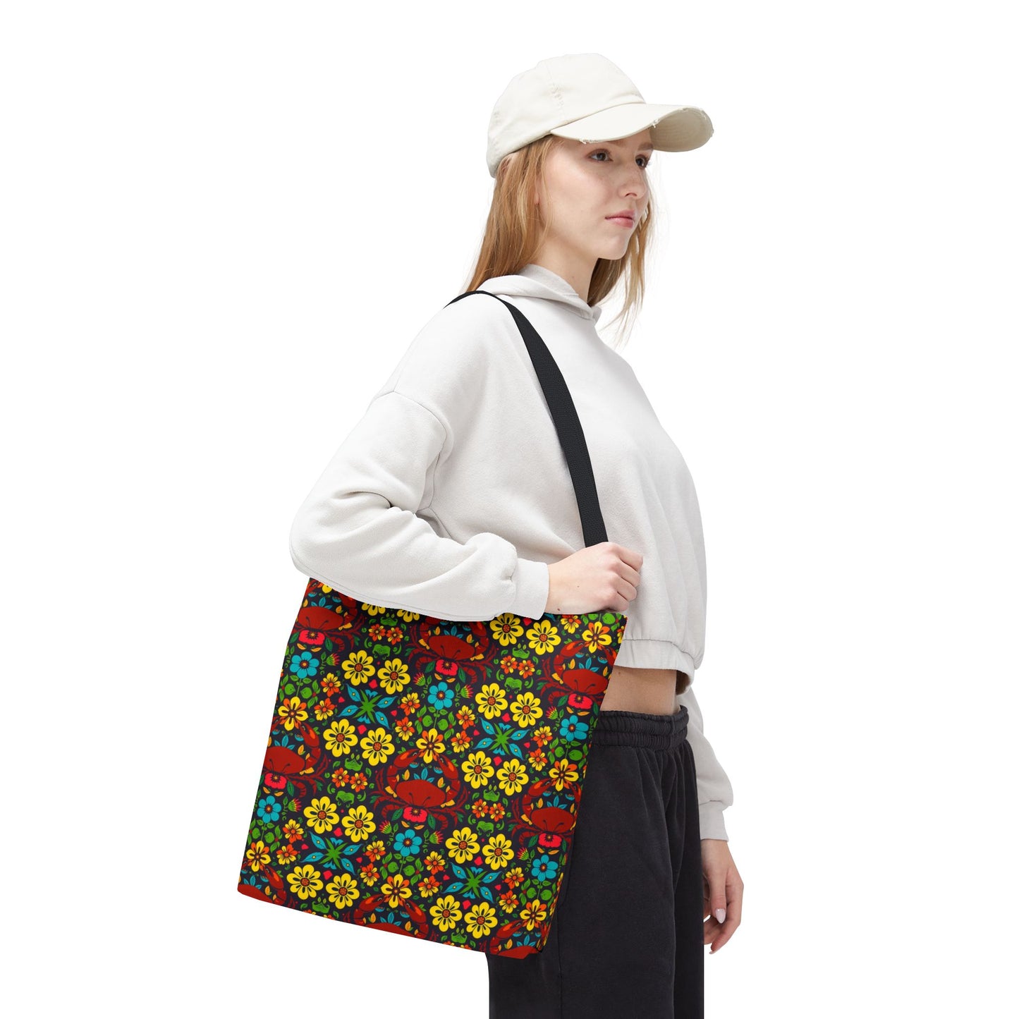 Tote Bag, (AOP), Cancer, Zodiac v4, Flower Pattern