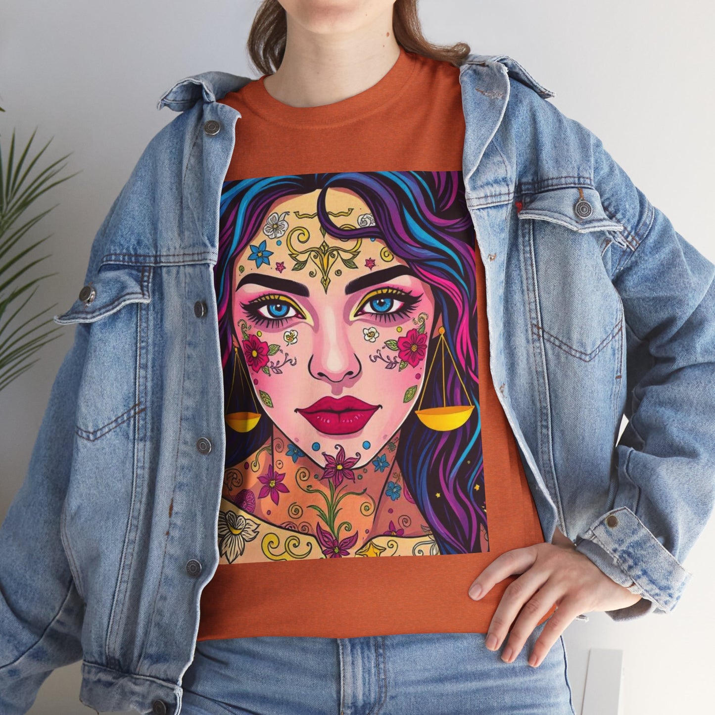 Unisex Heavy Cotton T-Shirt, Libra, Zodiac v4, Sexy Art