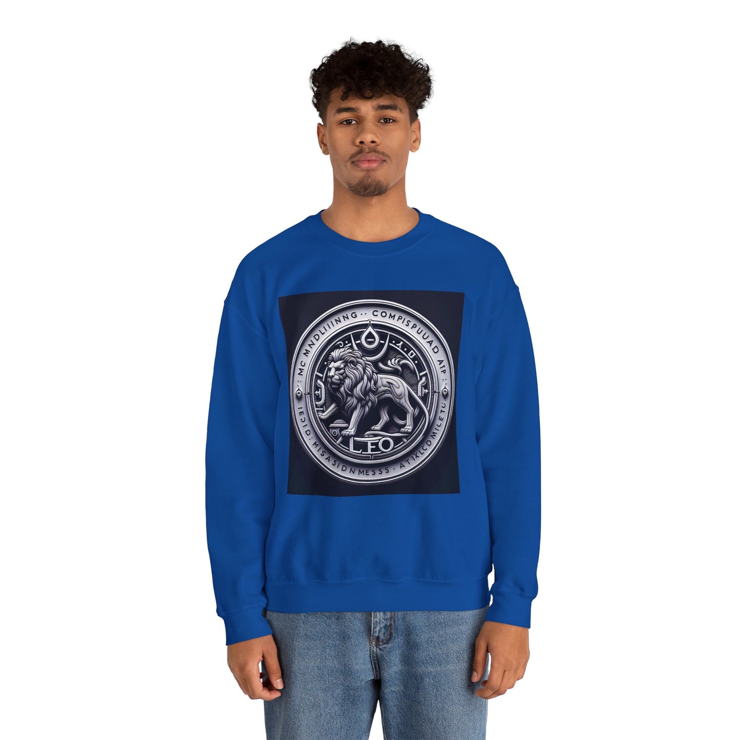 Unisex Heavy Blend™ Crewneck Sweatshirt, Lion Coin, Leo Zodiac Design