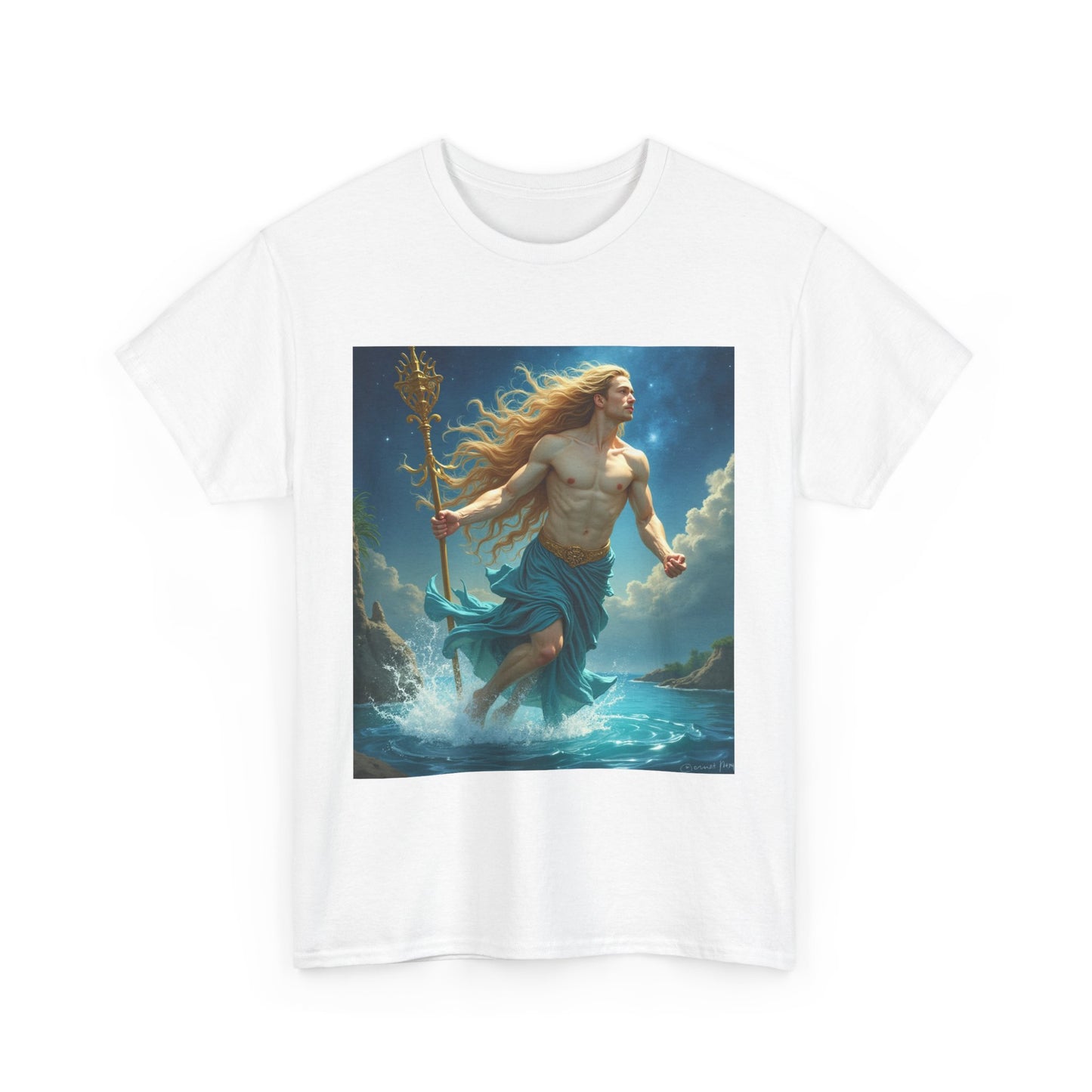Unisex Heavy Cotton T-Shirt, Aquarius God 4v, Zodiac Design