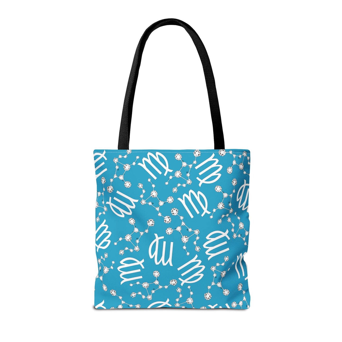Tote Bag, Virgo Zodiac Sign, AOP, (Turquoise, White)