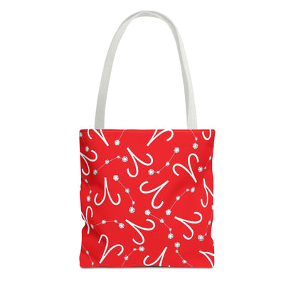 Tote Bag, Aries Zodiac Sign, AOP, (Red, White)