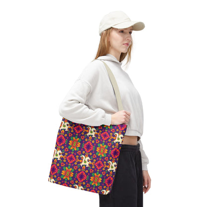 Tote Bag (AOP), Aquarius, Zodiac v2, Flower Pattern