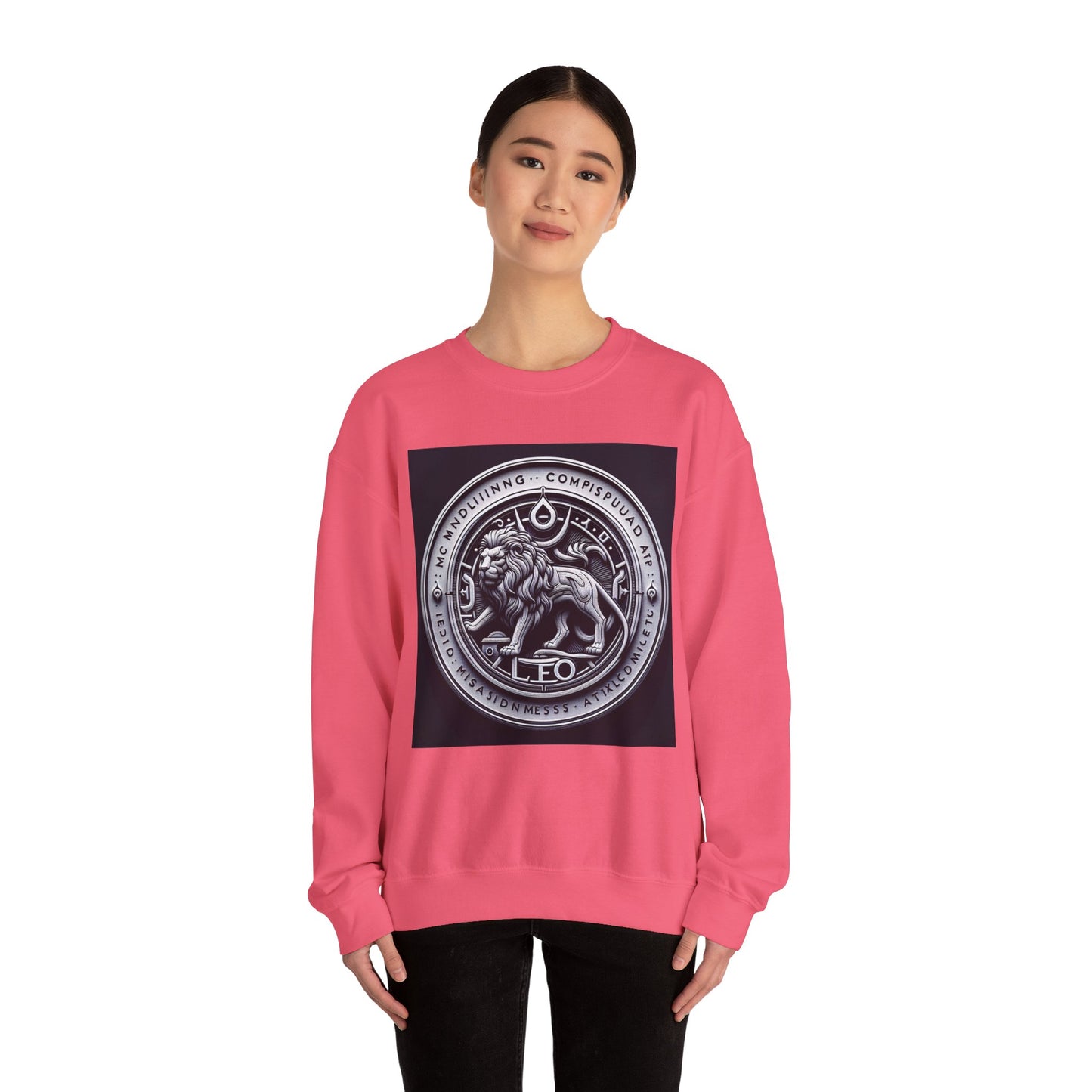Unisex Heavy Blend™ Crewneck Sweatshirt, Lion Coin, Leo Zodiac Design
