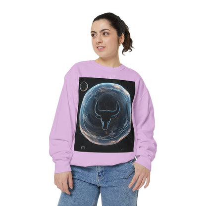 Garment-Dyed Sweatshirt, Unisex, Space Animal Design, Taurus