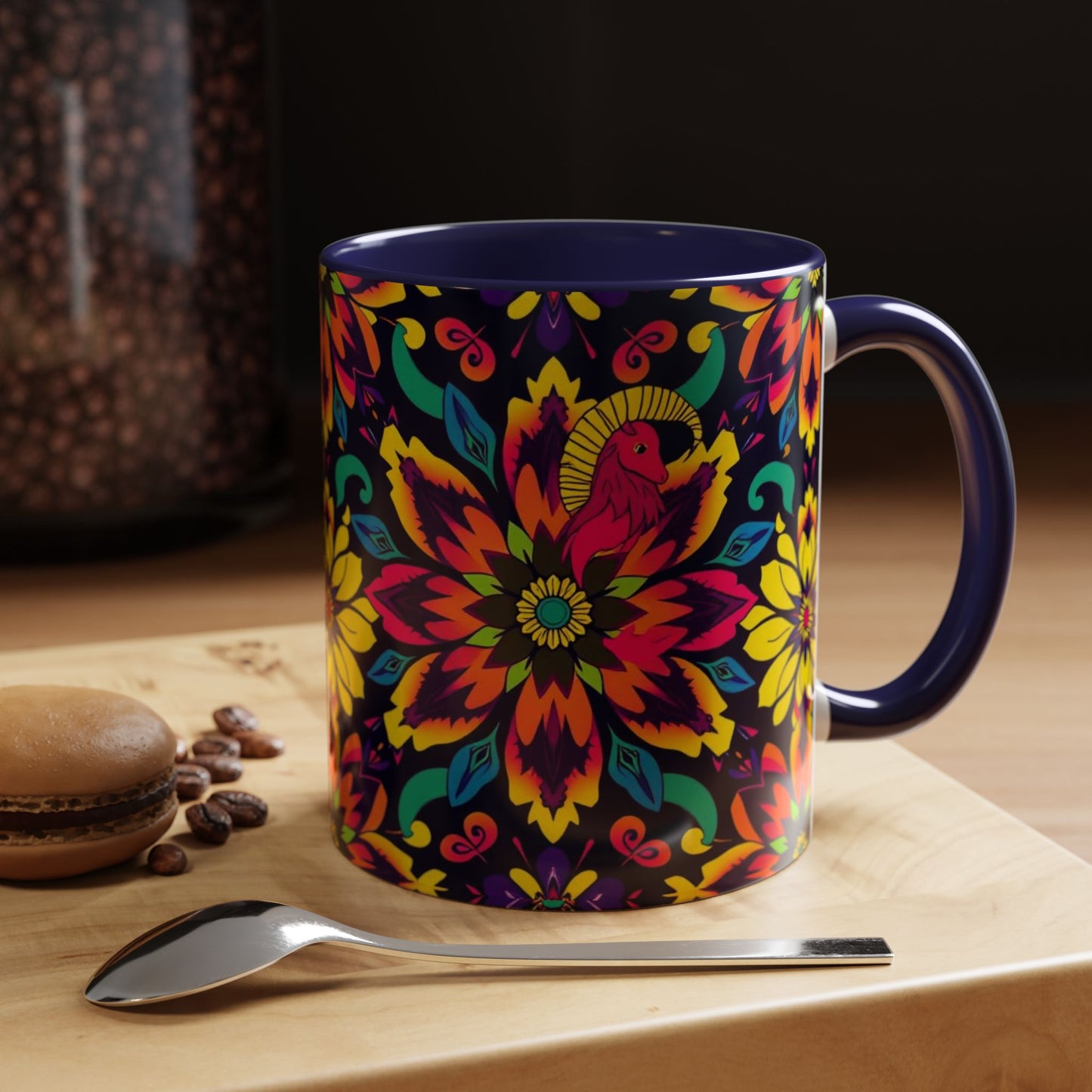 Accent Coffee Mug, Capricorn, Zodiac v4, Flower Pattern, (11, 15oz)