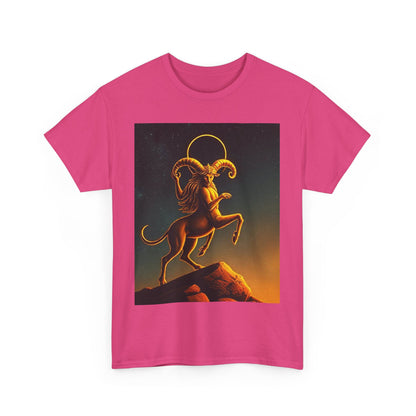 Unisex Heavy Cotton T-Shirt, Mountain Top, Aries Zodiac Design