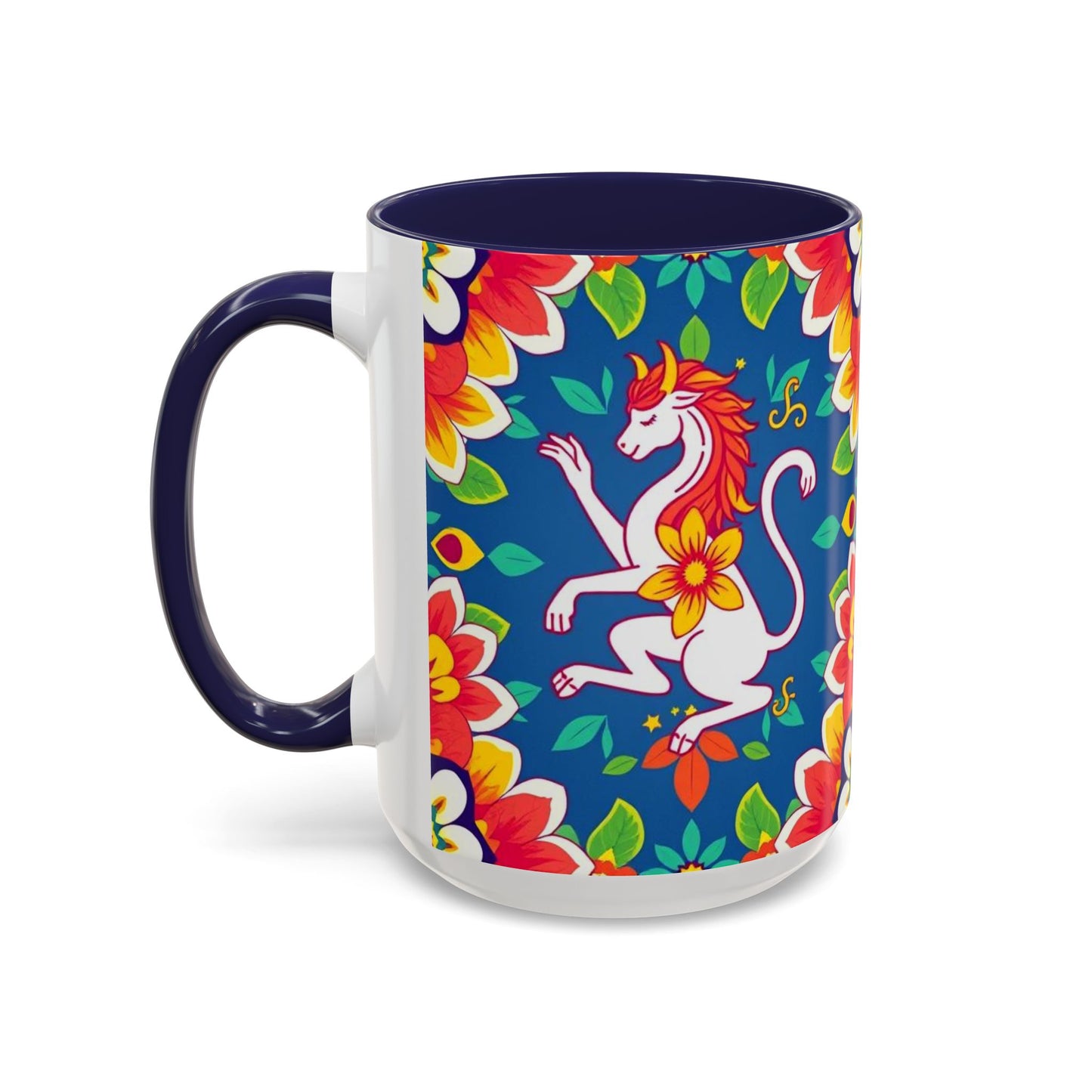 Accent Coffee Mug, Virgo, Zodiac v3. Flower Pattern, (11, 15oz)