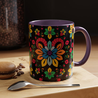 Accent Coffee Mug, Aries, Zodiac v3, Flower Pattern, (11, 15oz)