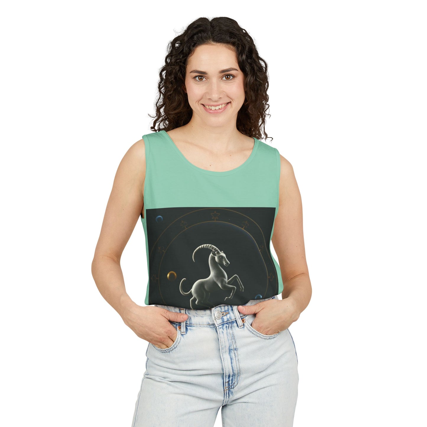 Unisex Garment-Dyed, Tank Top, Capricorn Design, Space Animal v1, 100% US cotton