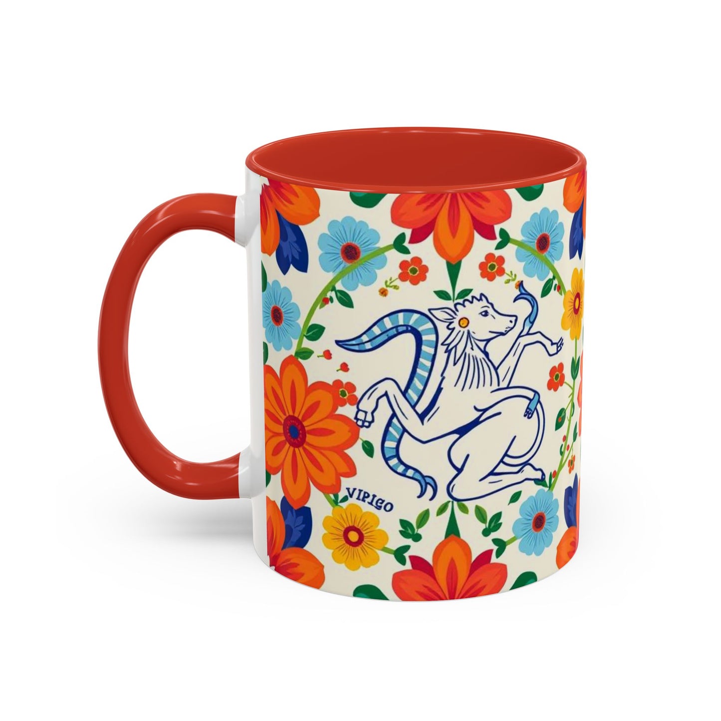 Accent Coffee Mug, Virgo, Zodiac v2. Flower Pattern, (11, 15oz)