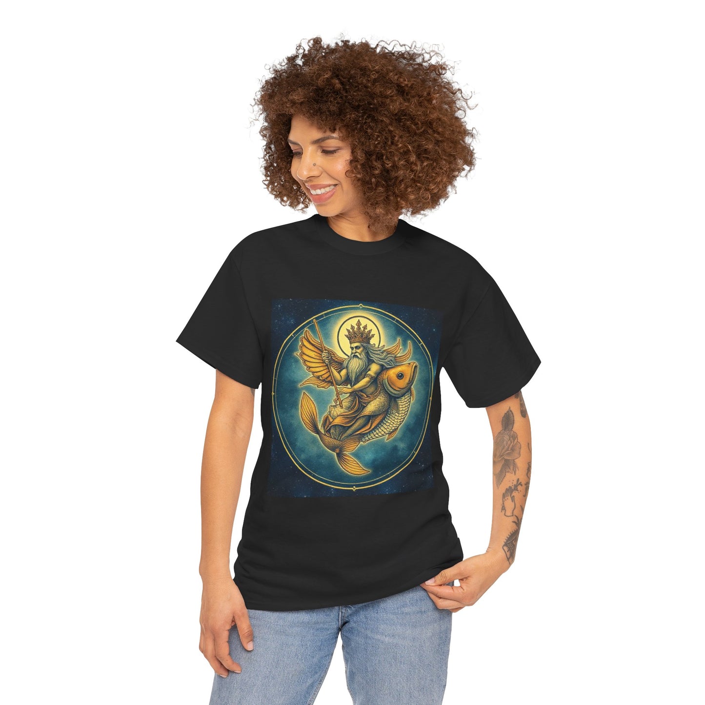 Unisex Heavy Cotton T-Shirt, Pisces King v1, Zodiac Design
