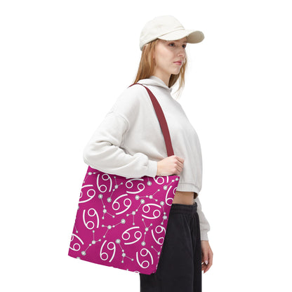 Tote Bag, Cancer Zodiac Sign, AOP, (Pink, White)
