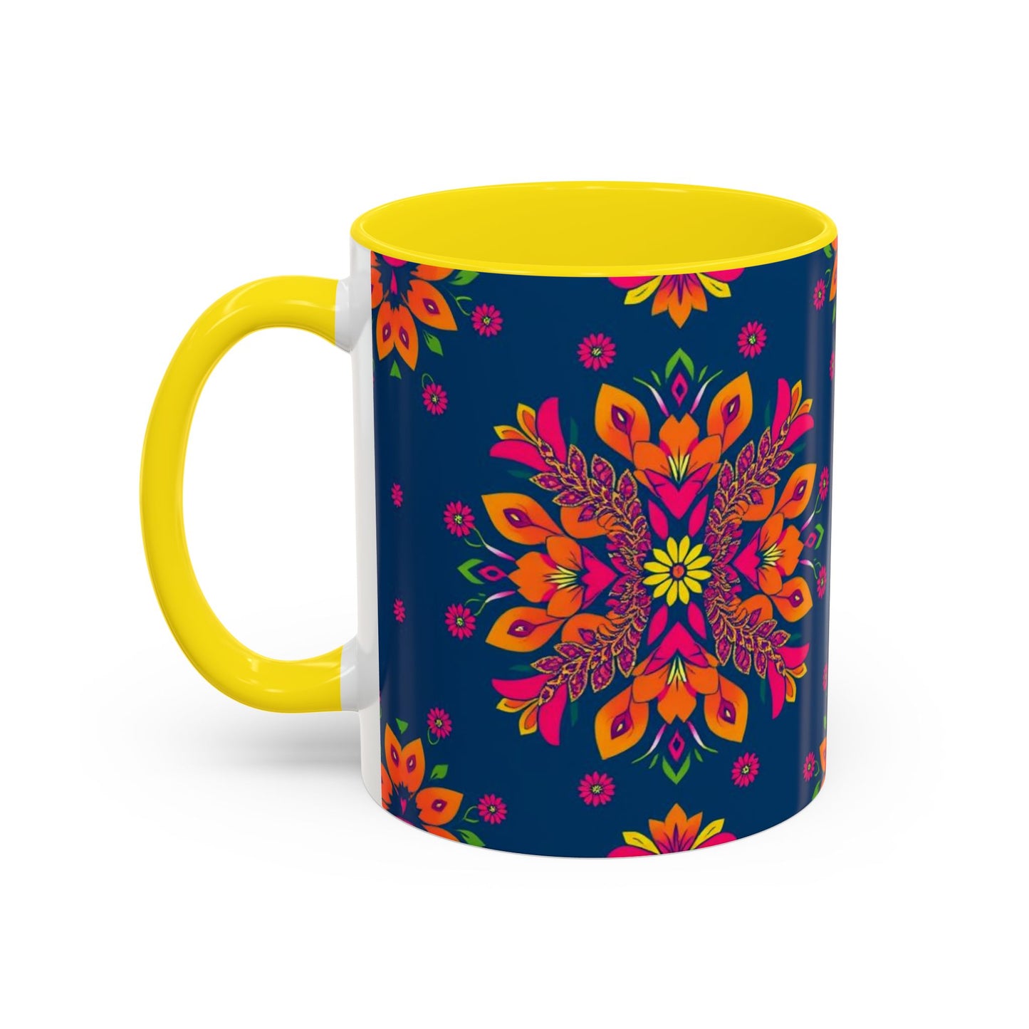 Accent Coffee Mug, Gemini, Zodiac v2, Flower Pattern, (11, 15oz)
