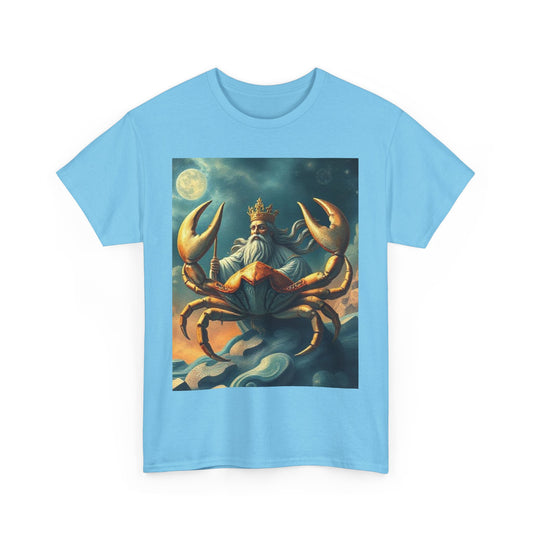 Unisex Heavy Cotton T-Shirt, Crustacean King, Cancer Zodiac Design