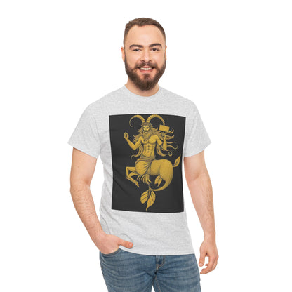 Unisex Heavy Cotton T-Shirt, Capricorn God, Zodiac Design