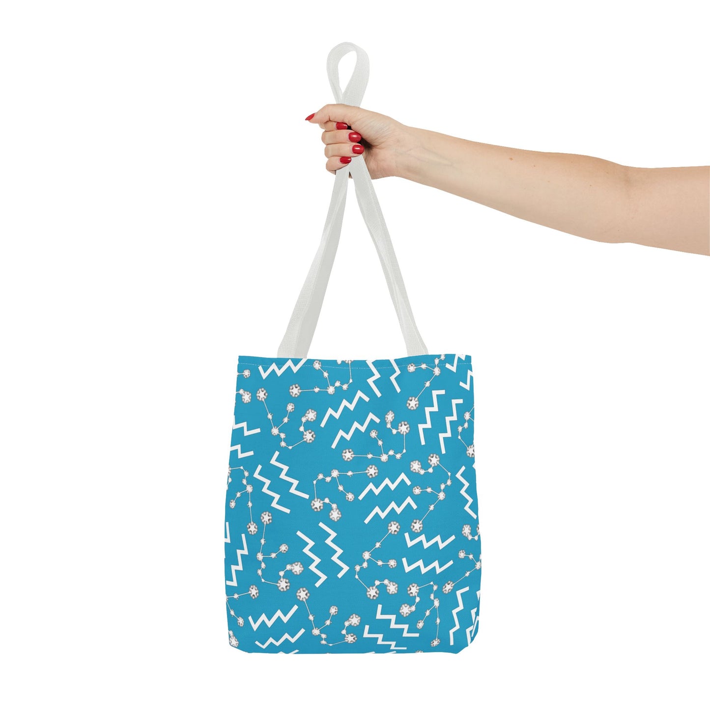 Tote Bag, Aquarius Zodiac Sign, AOP, (Turquoise, White)