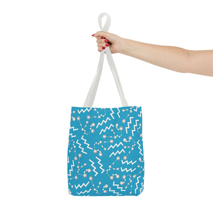 Tote Bag, Aquarius Zodiac Sign, AOP, (Turquoise, White)