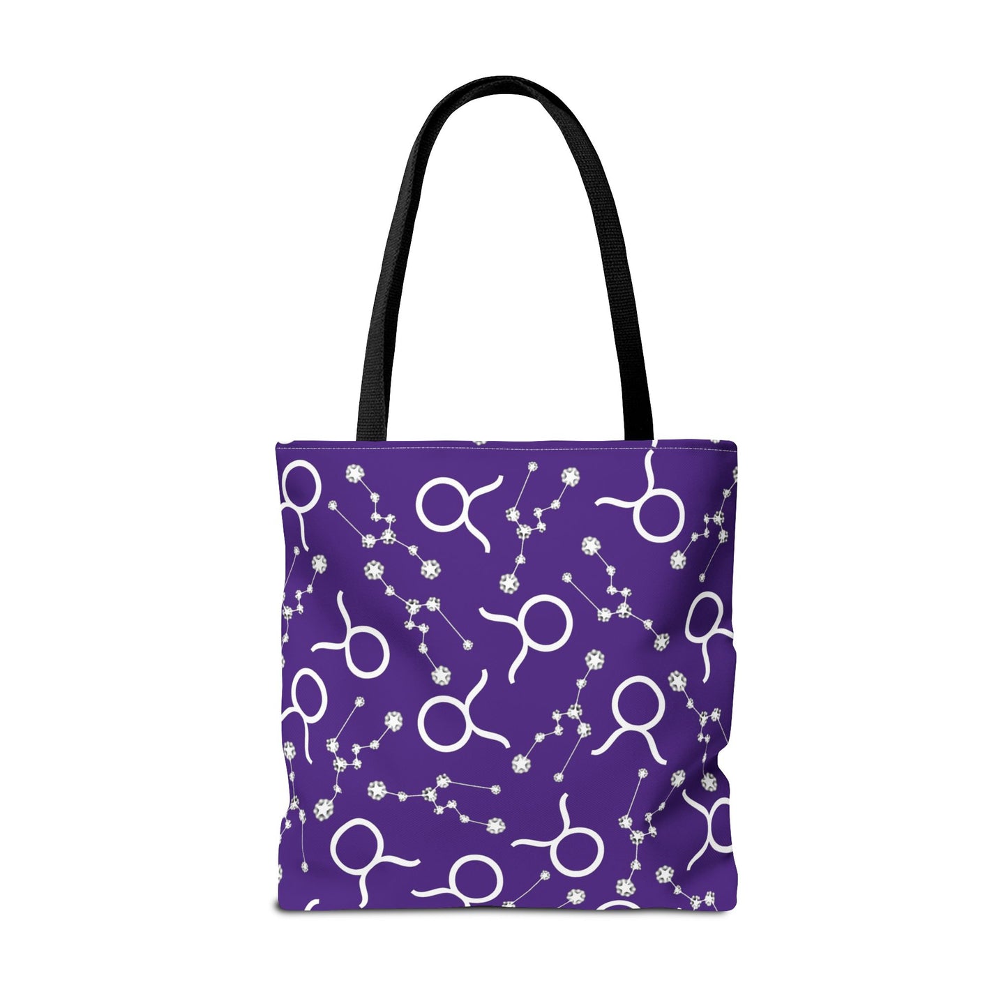 Tote Bag, Taurus Zodiac Sign, AOP, (Purple, White)